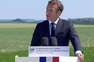 Emmanuel Macron le 17 mai 2020 lors de la cérémonie de commémoration du 80e anniversaire de la bataille de Montcornet. 