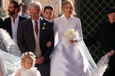 Géraldine Guyot arrivant à son mariage à Venise, le 16 octobre 2021.