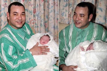 Le roi Mohammed VI de Maroc et sa fille la princesse Lalla Khadija, le 28 février  2007, jour de sa naissance 