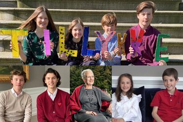 La reine Margrethe II de Danemark et ses huits petits-enfants lui souhaitant un joyeux anniversaire pour ses 80 ans