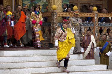 Le roi du Bhoutan Jigme Khesar Namgyel Wangchuck et Jetsun Pema, à Punakha le 13 octobre 2011 lors de leur mariage