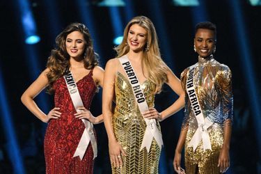 Miss Mexique Sofía Aragón, Miss Afrique du Sud, Zozibini Tunzi et Miss Porto Rico, Madison Anderson