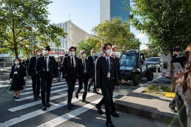 Les membres de BTS à leur arrivée à l'ONU