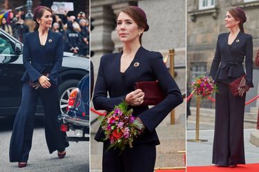 Le look de la princesse Mary de Danemark à Copenhague, le 6 octobre 2021, pour l'ouverture du Parlement
