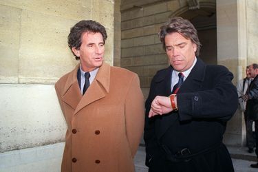 Les ministres Jack Lang (Culture et Education) et Bernard Tapie (Ville) à l&#039;Elysée, en janvier 1993.