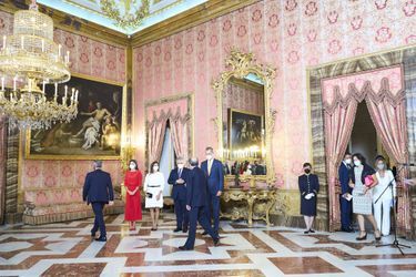 La reine Letizia et le roi Felipe VI d'Espagne avec le couple présidentiel colombien à Madrid, le 16 septembre 2021