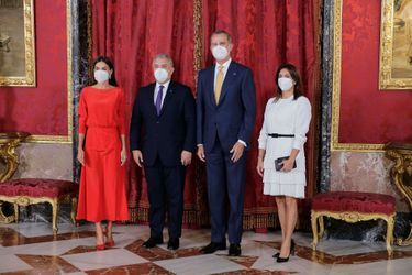 La reine Letizia et le roi Felipe VI d'Espagne avec le couple présidentiel colombien à Madrid, le 16 septembre 2021