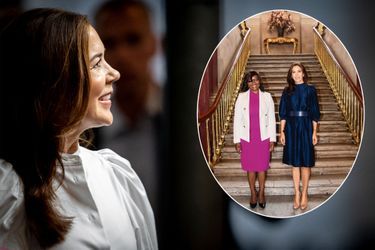 La princesse Mary de Danemark à Copenhague, le 17 août 2021. En vignette, le même jour avec Elisabeth Moreno