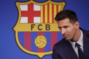 Lionel Messi en conférence de presse à Barcelone le 8 août 2021