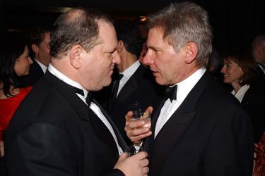 Harvey Weinstein et Harrison Ford à l'after-party des Golden Globes à Los Angeles en janvier 2002