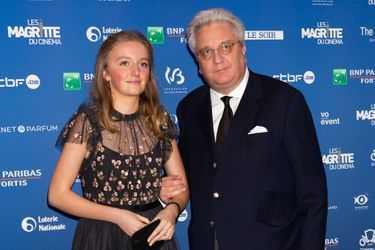 La princesse Louise avec son père le prince Laurent de Belgique à la cérémonie des «Magritte du Cinéma» à Bruxelles, le 1er février 2020 