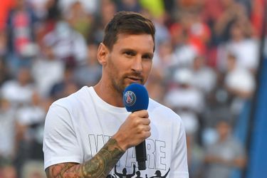 Lionel Messi durant la présentation des joueurs au Parc des Princes le 14 août 2021 
