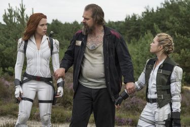 Scarlett Johansson (avec David Harbour et Florence Pugh) dans le film «Black Widow» sorti en 2021
