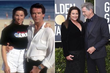 Pierce Brosnan et son épouse Keely Shaye Smith : à gauche en 1995 et à droite en 2020