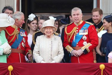 Le prince Andrew avec la reine Elizabeth II et la famille royale, le 8 juin 2019 