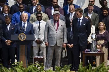 Tom Brady et ses coéquipiers des Tampa Bay Buccaneers ont été reçus à la Maison-Blanche par Joe Biden, le 20 juillet 2020.
