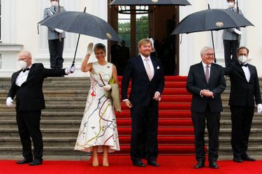La reine Maxima et le roi Willem-Alexander des Pays-Bas avec le président allemand Frank-Walter Steinmeier à Berlin, le 5 juillet 2021