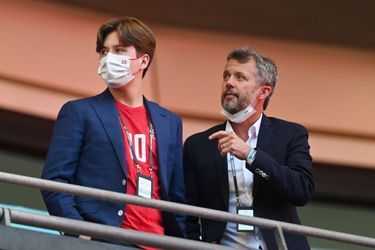 Les princes Christian et Frederik de Danemark dans le stade de Wembley à Londres, le 7 juillet 2021
