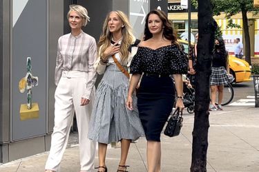 Cynthia Nixon, Sarah Jessica Parker et Kristin Davis sur le tournage de la série «And Just Like That...» à New York le 9 juillet 2021