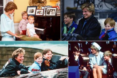 Lady Diana avec ses fils les princes William et Harry en 1985, 1991, 1993 et 1995