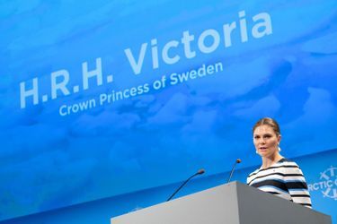 La princesse Victoria de Suède intervient à la Conférence du cercle arctique à Reykjavik, le 10 octobre 2019 