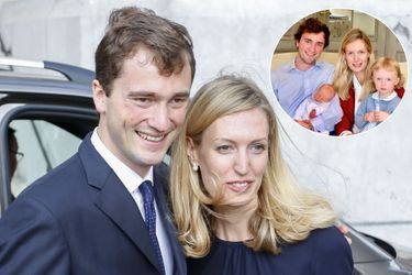 Le prince Amedeo de Belgique et sa femme la princesse Elisabetta, le 8 septembre 2018. En vignette, avec leurs enfants en septembre 2019 