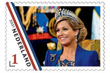 L'un des timbres du feuillet de cinq timbres marquant le 50e anniversaire de la reine Maxima des Pays-Bas