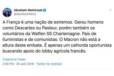 L'un des tweets injurieux postés par le ministre de l'Education brésilien.