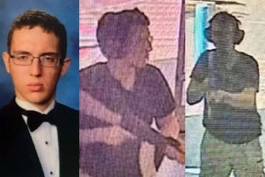 A gauche, Patrick Crusius sur une photo prisée au lycée. Au centre et à droite, les images de vidéosurveillance prises peu avant la fusillade d'El Paso.
