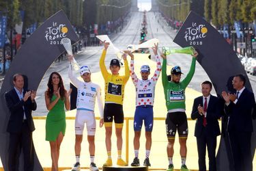 Le podium des maillots distinctifs du Tour de France 2018.