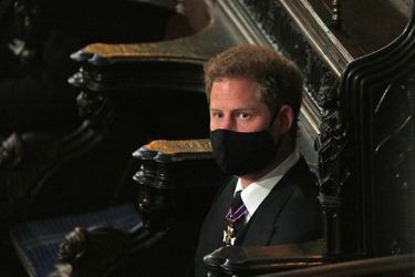 Le prince Harry lors des funérailles du prince Philip à Windsor le 17 avril 2021