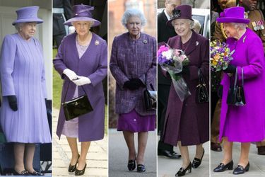 La reine Elizabeth II dans des looks violets 