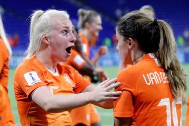 Les joueuses néerlandaises exultent après leur qualification pour la finale de la Coupe du monde féminine. 