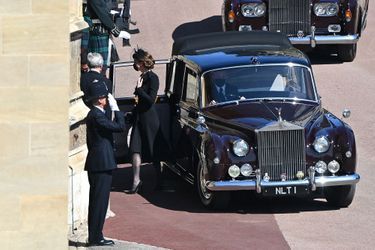 Kate, duchesse de Cambridge, arrivant aux funérailles du prince Philip à Windsor le 17 avril 2021