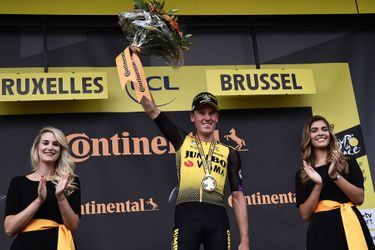 Mike Teunissen, maillot jaune de la première étape du Tour de France. 