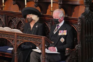 Charles et Camilla aux funérailles du prince Philip au Château de Windsor, samedi 17 avril 2021.