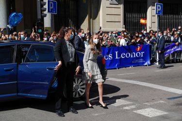 La princesse Leonor d'Espagne à son arrivée au siège de l'Institut Cervantes à Madrid, le 24 mars 2021