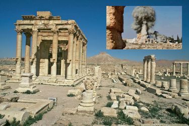 Le site archéologique classé au patrimoine mondial de l’Unesco, situé au nord-est de Damas. En médaillon: en 2015, les fanatiques de Daech ont pillé et ravagé les trésors de pierre.