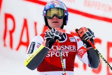 Alexis Pinturault lors du slalom géant de Lenzerhei en Suisse, dernière épreuve de la Coupe du monde de ski alpin, samedi 20 mars 2021.