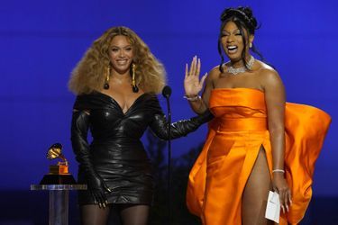 Beyoncé et Megan Thee Stallion aux Grammy Awards à Los Angeles le 14 mars 2021