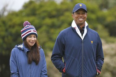 Erica Herman et Tiger Woods lors de la President&#039;s Cup au Royal Melbourne Golf Club le 14 décembre 2019, à Victoria, Australie