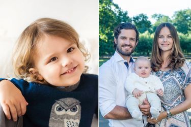 Le prince Alexander de Suède, photo diffusée le 19 avril 2019 pour ses trois ans. A droite, avec ses parents le prince Carl Philip et Sofia Hellqvist à l&#039;été 2016 