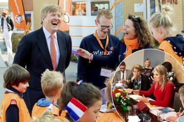 Le roi Willem-Alexander des Pays-Bas à Lemmer, le 11 avril 2019. En vignette, la reine Maxima à Washington le 11 ou le 12 avril 2019