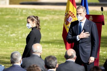 La reine Letizia et le roi Felipe VI d&#039;Espagne à Madrid, le 11 mars 2021