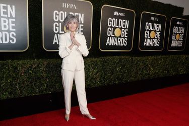 Jane Fonda, qui portrait des bijoux de la marque Pomellato, lors de la soirée des Golden Globes le 28 février 2021