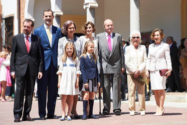 La famille royale d&#039;Espagne et la famille de la reine Letizia à la communion de la princesse Leonor à Madrid, le 20 mai 2015