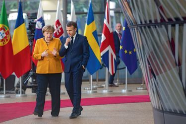 Angela Merkel et Emmanuel Macron lors du sommet européen à Bruxelles, le 22 mars.