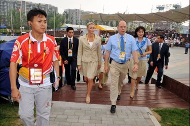 Le prince Albert II de Monaco et Charlène Wittstock aux JO à Pékin, le 7 août 2008