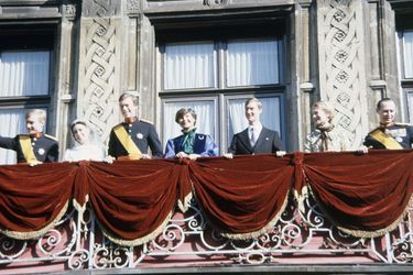 Le prince héritier Henri de Luxembourg et Maria Teresa Mestre avec leurs témoins et leurs familles le 14 février 1981, jour de leur mariage