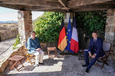Angela Merkel et Emmanuel Macron au Fort de Brégançon, à Bormes-les-Mimosas, le 20 août 2020